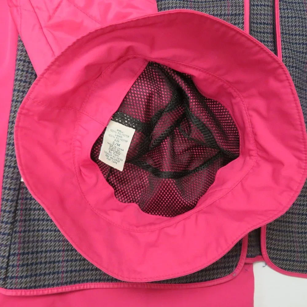 LL Bean 3 in 1 Jacket Womens XL Pink + Bucket Hat Long Trench Nylon Wool Rain‎